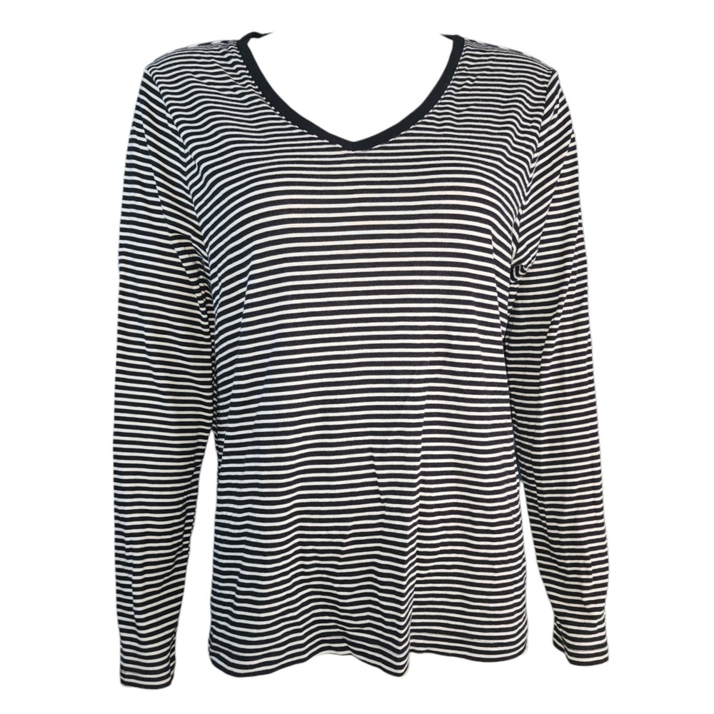 Croft & Barrow Top Womens Size XL Black White Long Sleeve Classic Tee Cotton